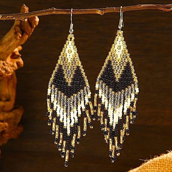 Handmade Beaded Boho Dangle Earrings - Picture 1 of 4